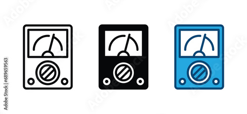 Voltmeter icon. Electrician tool symbol. Electric voltage measuring device. Vector illustration
