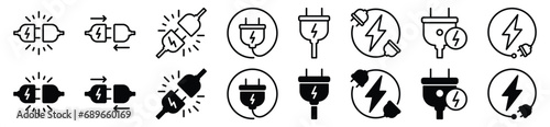 Electrical outlets thin line icon set. Electric plug, and power plug in icon. Vector illustration