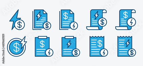 Electricity bill icons. Electric utility bills receipt icon symbol. Vector illustration