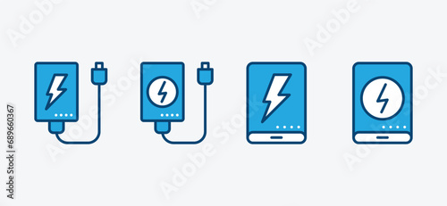 Power bank icon set. Smartphone powerbank charger. Portable charger icon symbol. Vector illustration