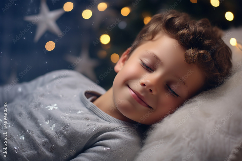 AI generated picture image of cute sweet child sleeping new year magic night AI generated picture image of cute sweet child sleeping new year magic night