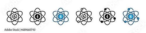 Atomic power plant icon set. Atomic power energy thin line icon symbol. Renewable and green electricity energy. Alternative sources energy. Vector illustration