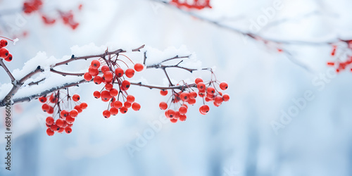 Winter Elegance. Ripe Red Rowan Berries in Snow Frost.AI Generative  © Ayesha