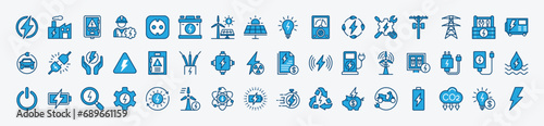 Green energy icons. Electricity icon set. Power related icon. Icons for renewable energy, ecology, green technology. Vector illustration photo