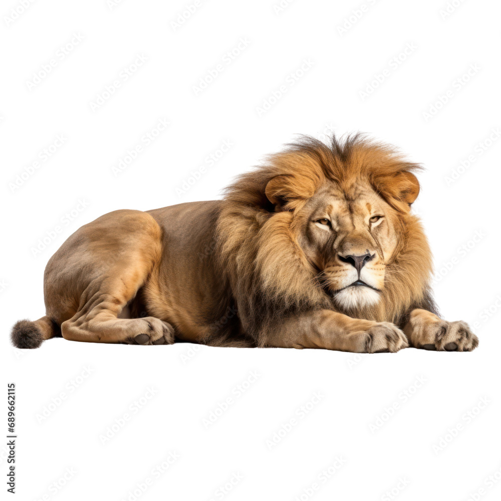 a lion sleeping, isolated on white background or transparent background