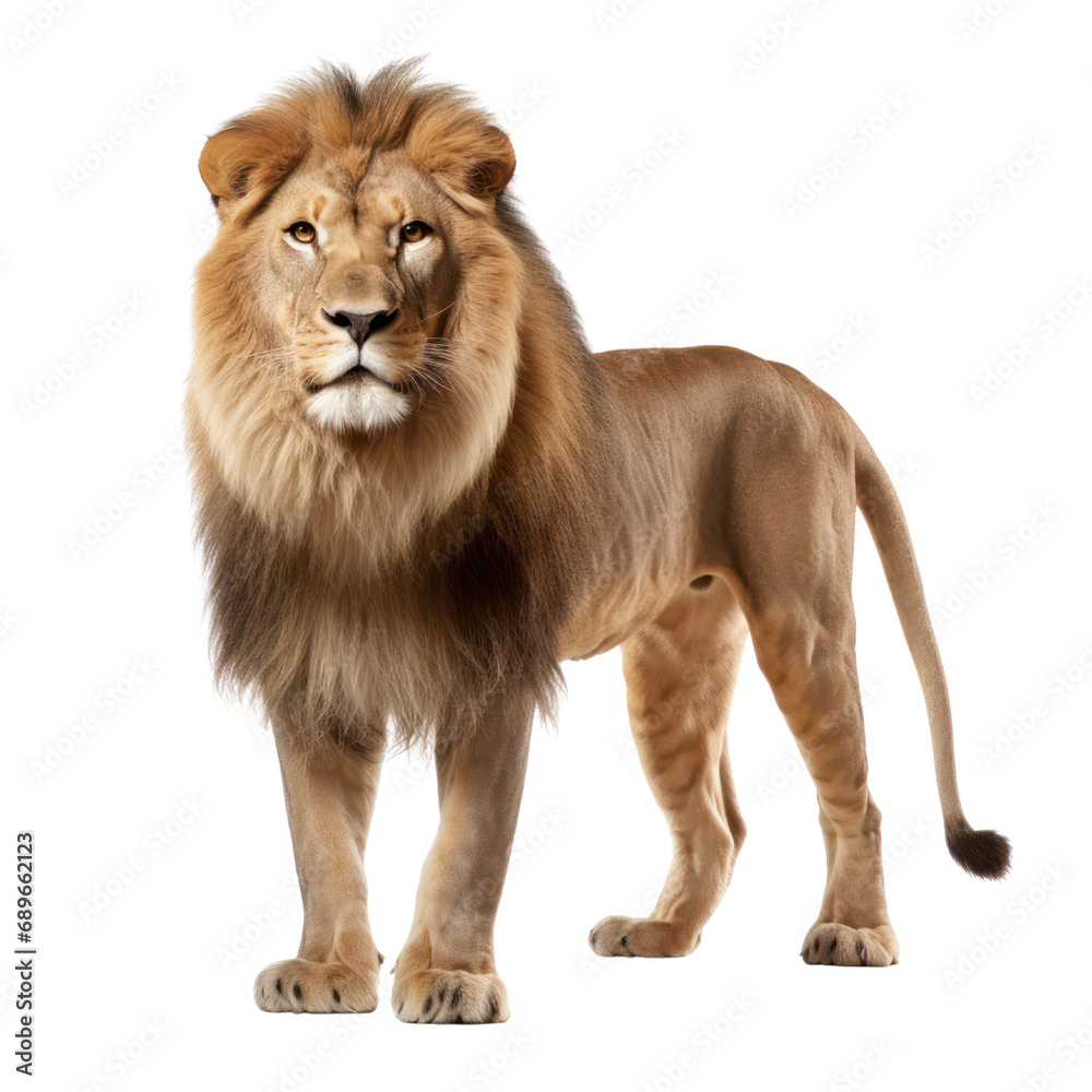 a lion standing, isolated on white background or transparent background