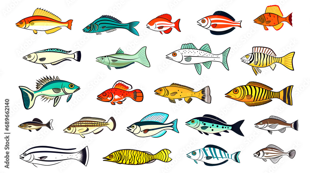 set of colorful fish and fishes set of colorful fish and fishes