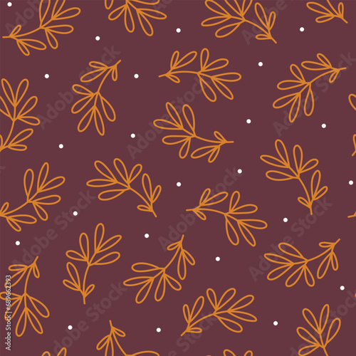 Seasonal seamless vector pattern with simple branches. Scandinavian style line floral texture. Abstract twigs background for wrapping paper, packaging, gift, fabric, wallpaper, textile, apparel.