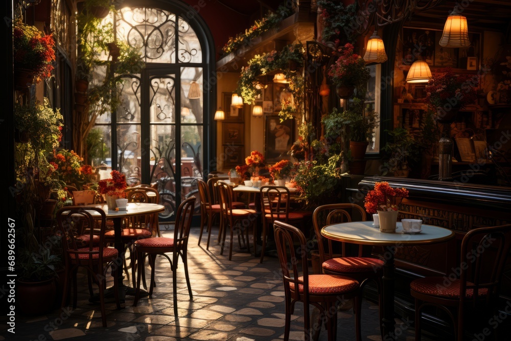 Traditional tango cafe with vintage decor and atmosphere, Generative AI