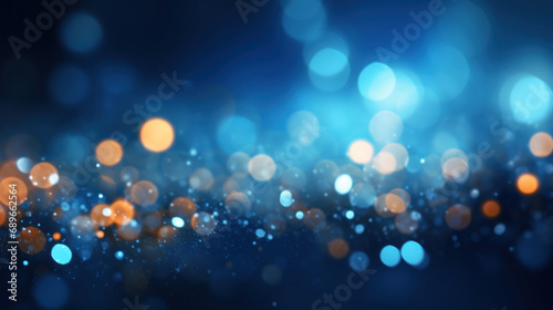 Abstract bokeh background, defocused lights on blue wallpaper