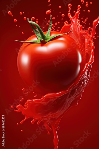 Fresh tomato in a ketchup splash. Ai generative