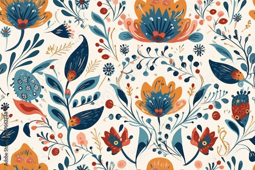 Boho flower illustration bohemian floral seamless pattern photo