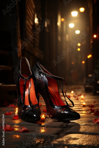 Pair of tango shoes awaiting the dance floor, Generative AI