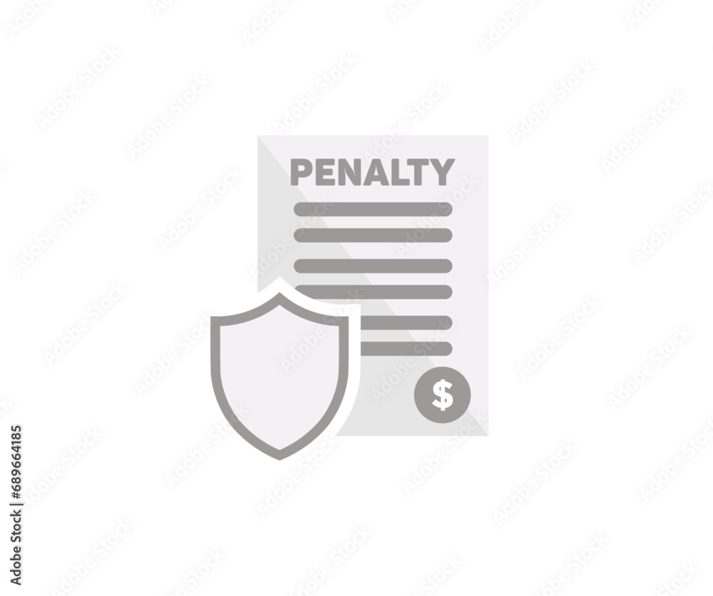 Penalty document icon with shield. Traffic rules violation fine symbol