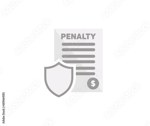 Penalty document icon with shield. Traffic rules violation fine symbol. Financial business penalties vector design and illustration.