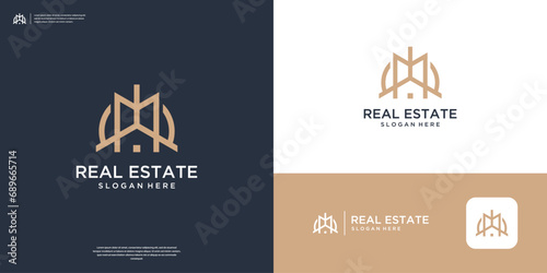 Minimalist elegant home logo with line art style