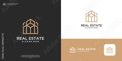 Minimalist home logo with abstract line art