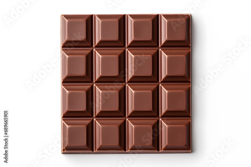 Chocolate with square shape piece on white background.