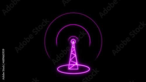 Glowing tower icon animated on a black background. photo
