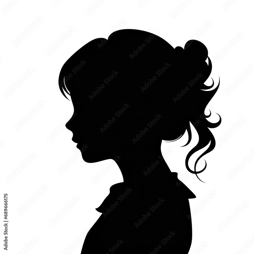silhouette of side face of little girl isolated on transparent background