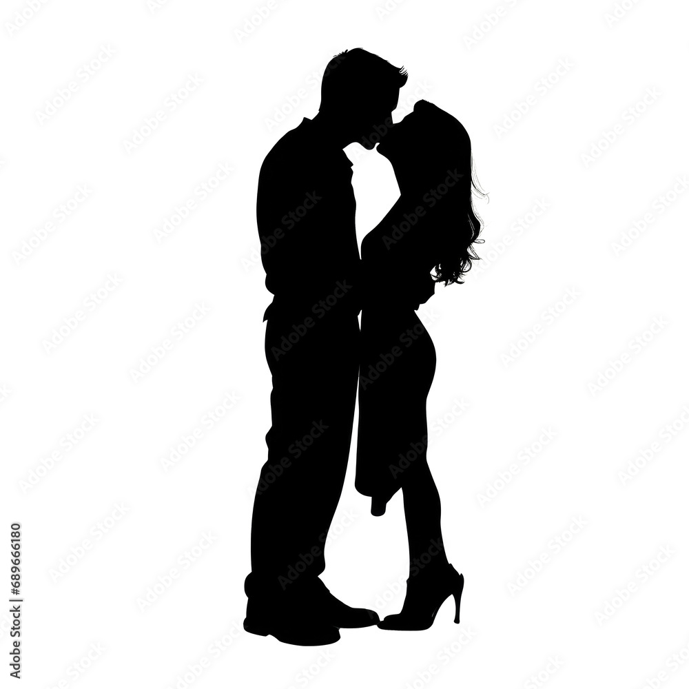 Silhouette of kissing couple isolated on transparent background