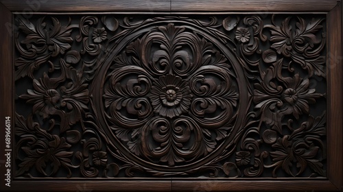 Shady Teak - Dark wooden textures with carving and detailing. Generative AI photo