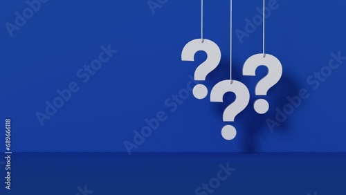 Panoramic blue background with question mark hanging.