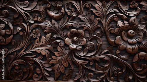 Shady Teak - Dark wooden textures with carving and detailing. Generative AI