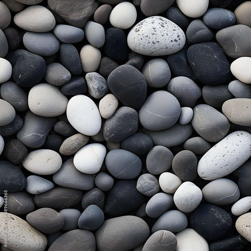 River Rocks in black, white and grey, Seamless Pattern. Generative AI River Rocks in black, white and grey, Seamless Pattern. Generative AI