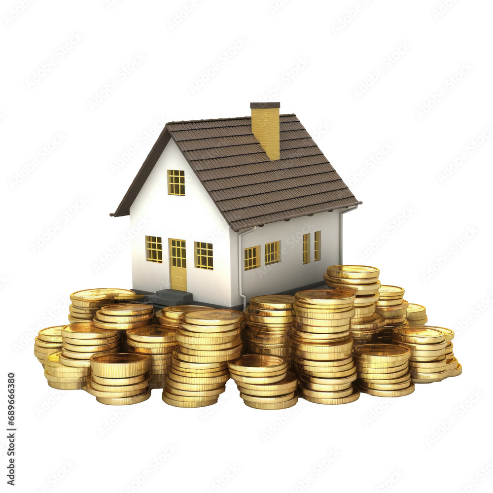 house on pile of coins isolated on transparent background, png house on pile of coins isolated on transparent background, png