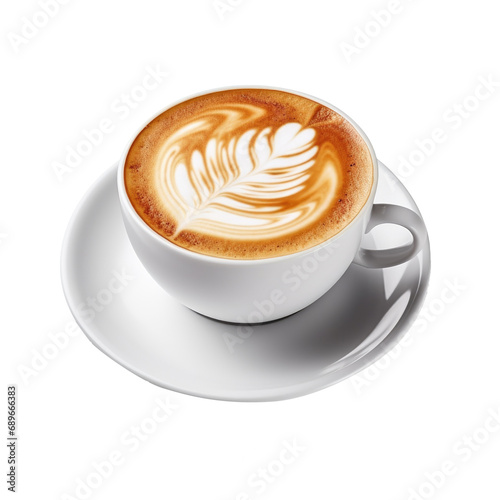 hot cappuccino in a cup isolated on transparent background