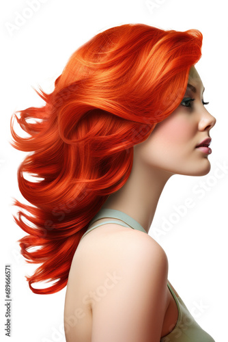 side view of woman with red hairs, salon advertisement isolated on transparent background