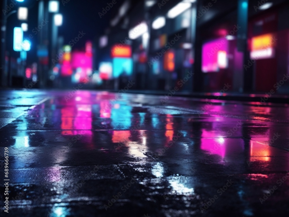 Wet asphalt, reflection of neon lights, searchlight, smoke, Abstract light in dark empty street with smoke, smog, Dark background, empty street, night view, night city, copy space Wet asphalt, reflection of neon lights, searchlight, smoke, Abstract light in dark empty street with smoke, smog, Dark background, empty street, night view, night city, copy space