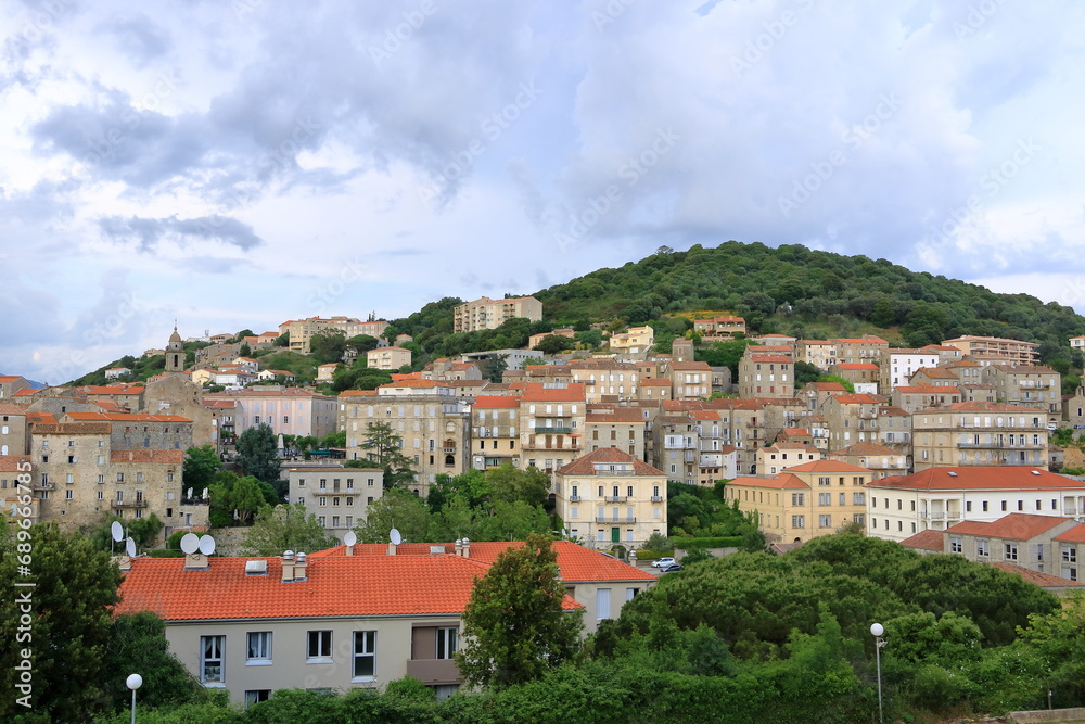Old town landscape, Sartene on a cloudy day, South Corsica, France