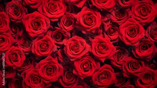 Natural fresh red roses flowers pattern wallpaper. top view. Generative AI