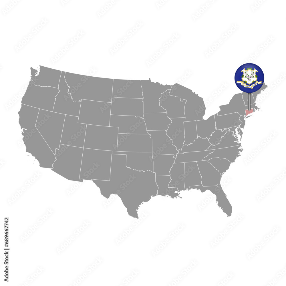 Map pointer with flag of Connecticut. Vector illustration.
