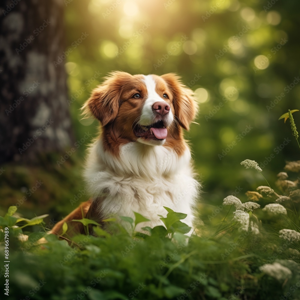 Beautiful dog in nature background AI generated
