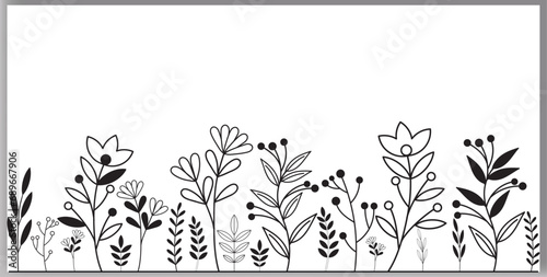 Hand-drawn wildflower meadow Style vector illustration, Flower and leaf herbs isolated on a white background