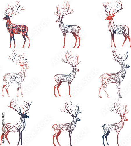 Christmas reindeer set ,stylish Christmas deer's set for cards