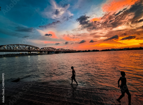 Kolkata bally bridge Dakhineswar during sunset photo