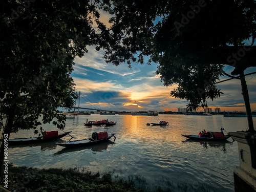 Kolkata river ganga view during sunset photo