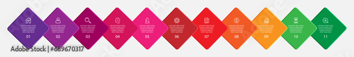 simple infographic design in various colors with 11 sections or a choice of icons, numbers and text, for your concept flow diagram, business or presentation