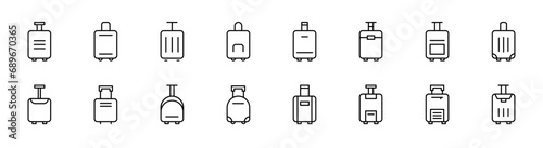 Travel bag line icon. Luggage icon set. Travel baggage collection. Line travel bag icon set. Editable stroke. Vector illustration.
