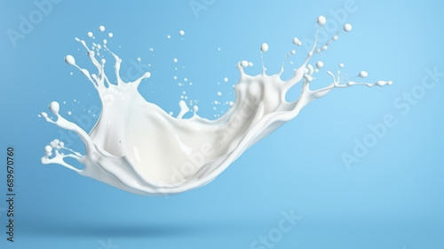 White milk splash isolated on blue background. White liquid splash 
