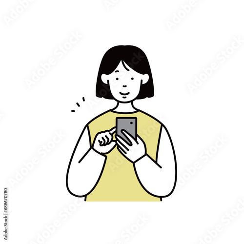 スマートフォンを操作する女性のイラスト素材