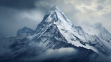 A snowy mountain scene with a snowy mountain behind it