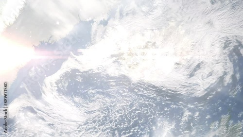 Zoom in from space and focus on Seltjarnarnes, Iceland. 3D Animation. Background for travel intro. Elements of this image furnished by NASA photo