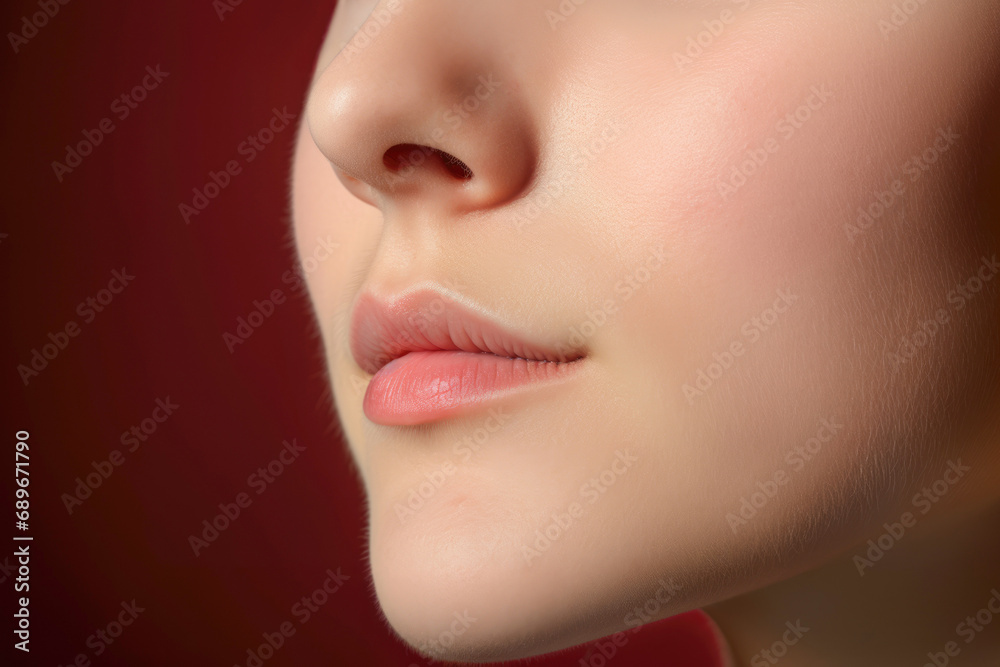 Obraz premium attractive female model, emphasizing her perfect skin, lips, and facial features, radiating health and beauty.