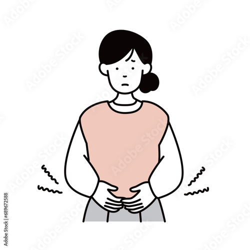 腹痛・月経痛で悩む女性のイラスト素材