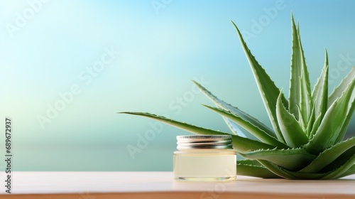 Minimalist aloe vera plant and aloe vera gel product display montage Skin care concept